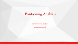 Positioning Analysis
Porter’s 5 Forces Analysis
Positioning Analysis
 