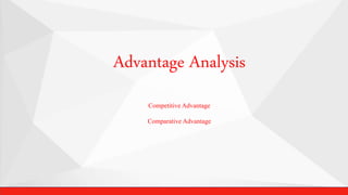 Advantage Analysis
Competitive Advantage
Comparative Advantage
 