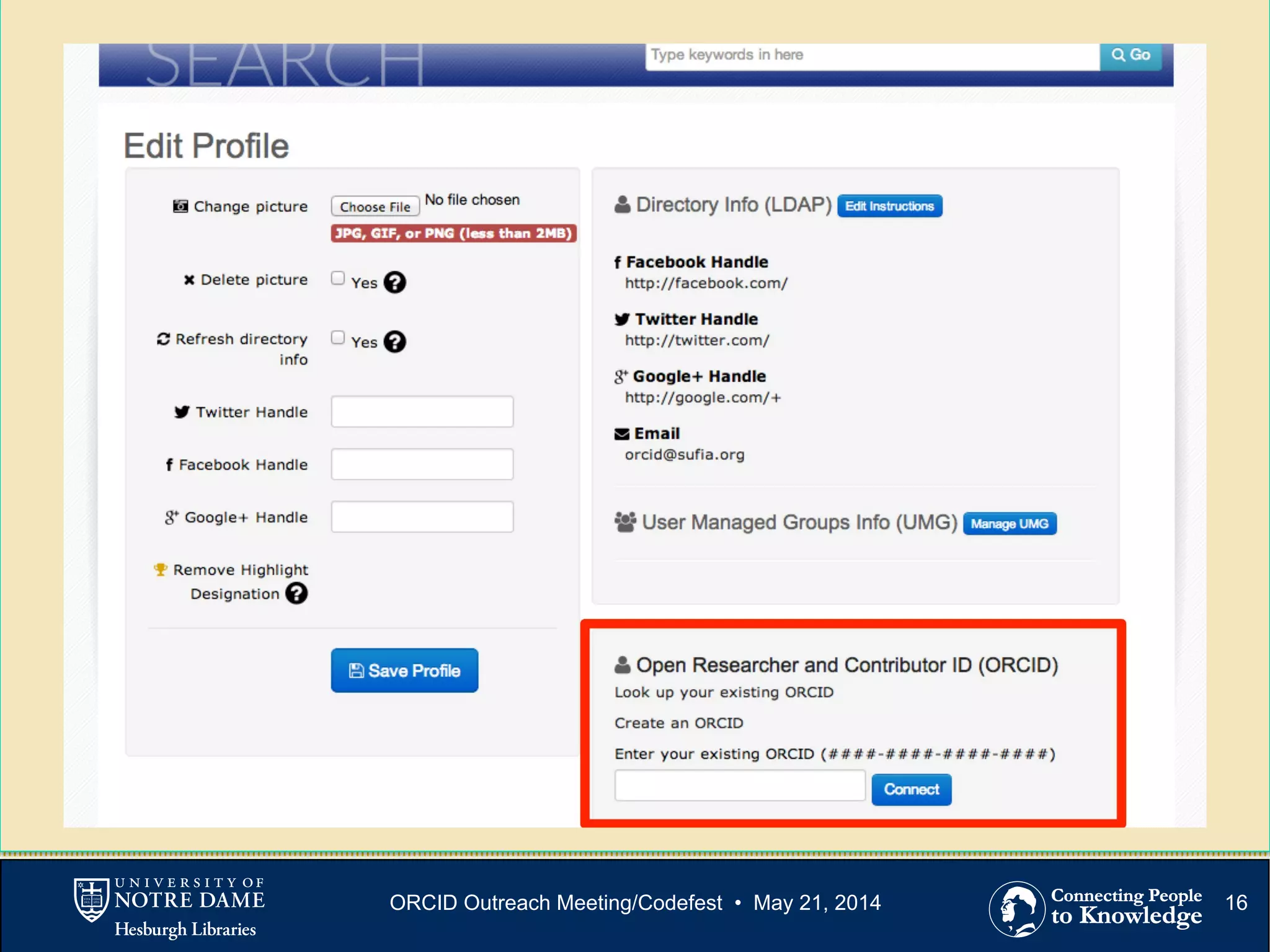 16ORCID Outreach Meeting/Codefest • May 21, 2014
 