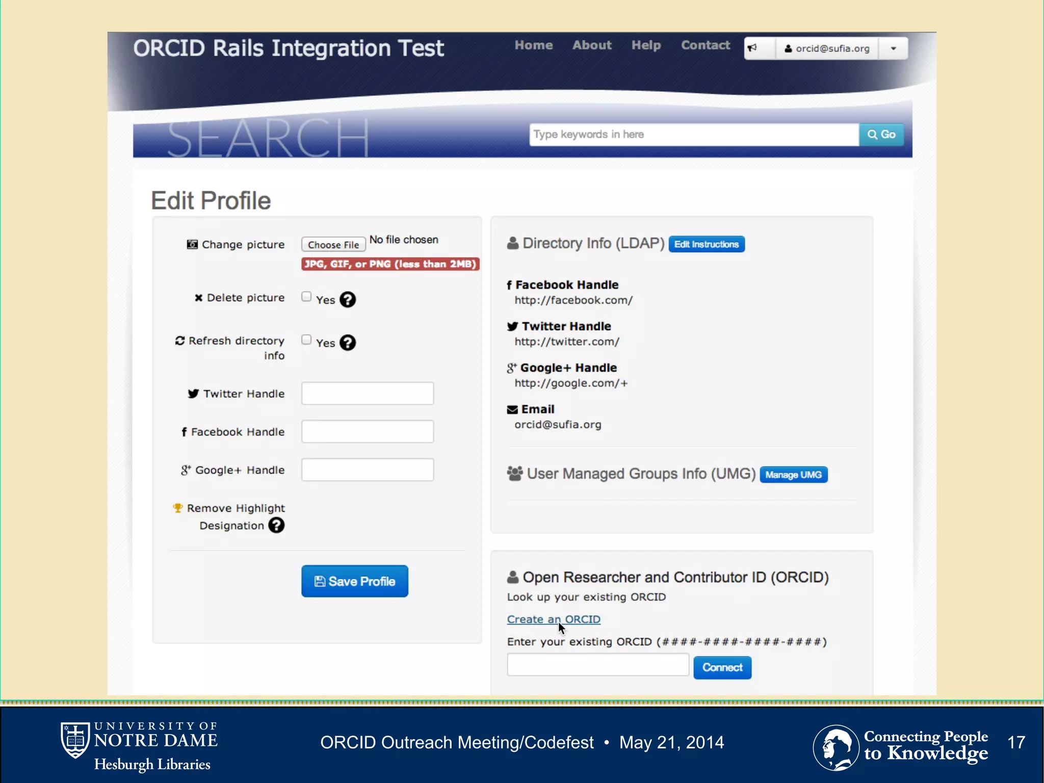 17ORCID Outreach Meeting/Codefest • May 21, 2014
 