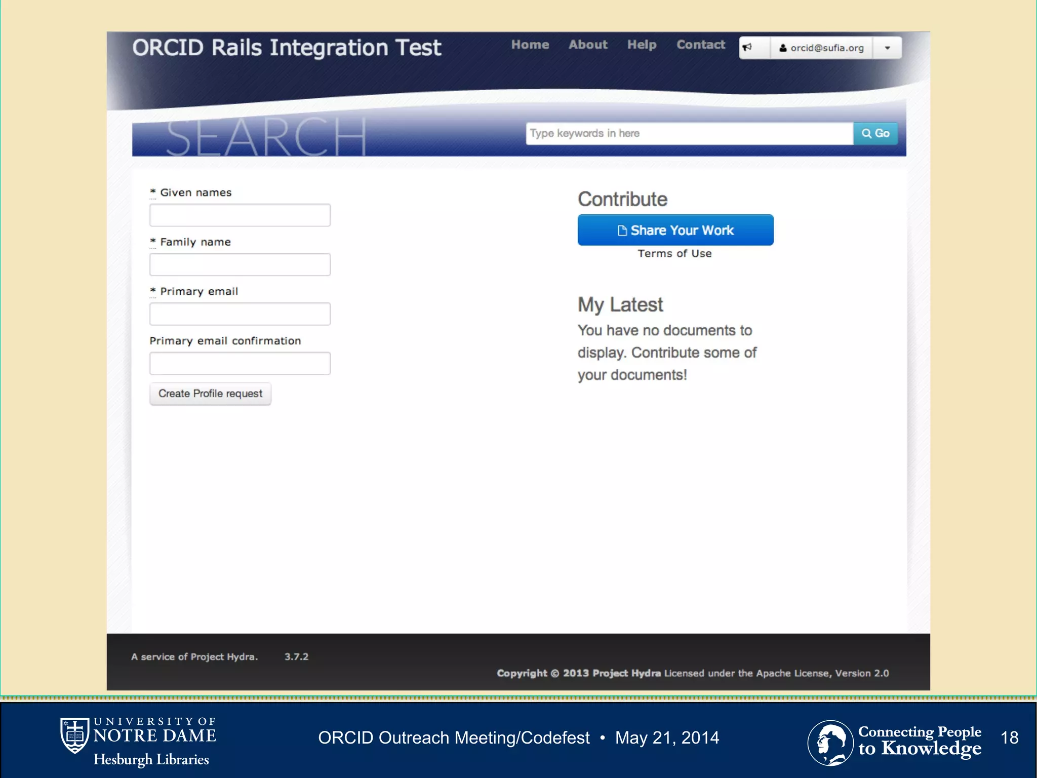 18ORCID Outreach Meeting/Codefest • May 21, 2014
 