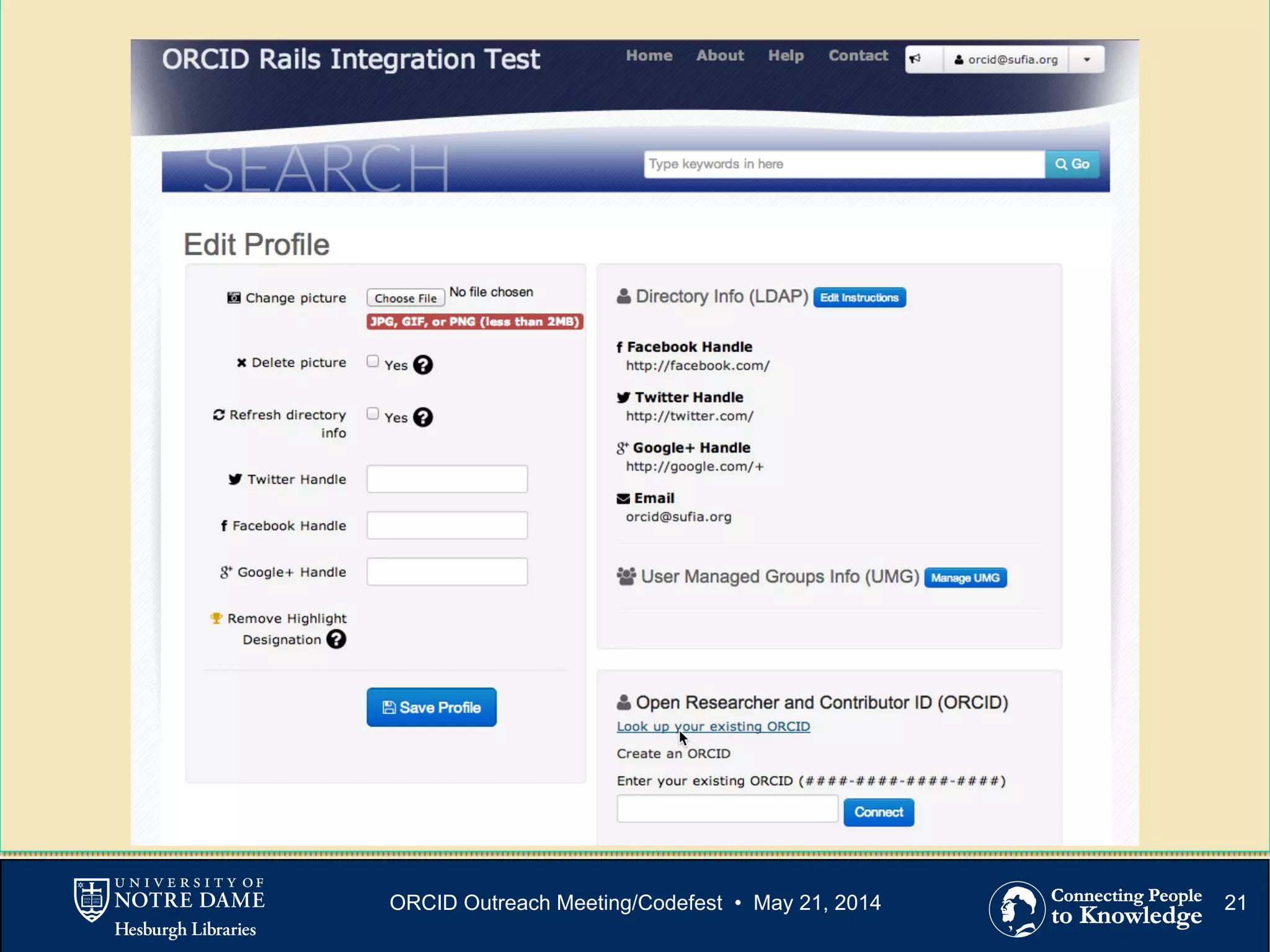 21ORCID Outreach Meeting/Codefest • May 21, 2014
 