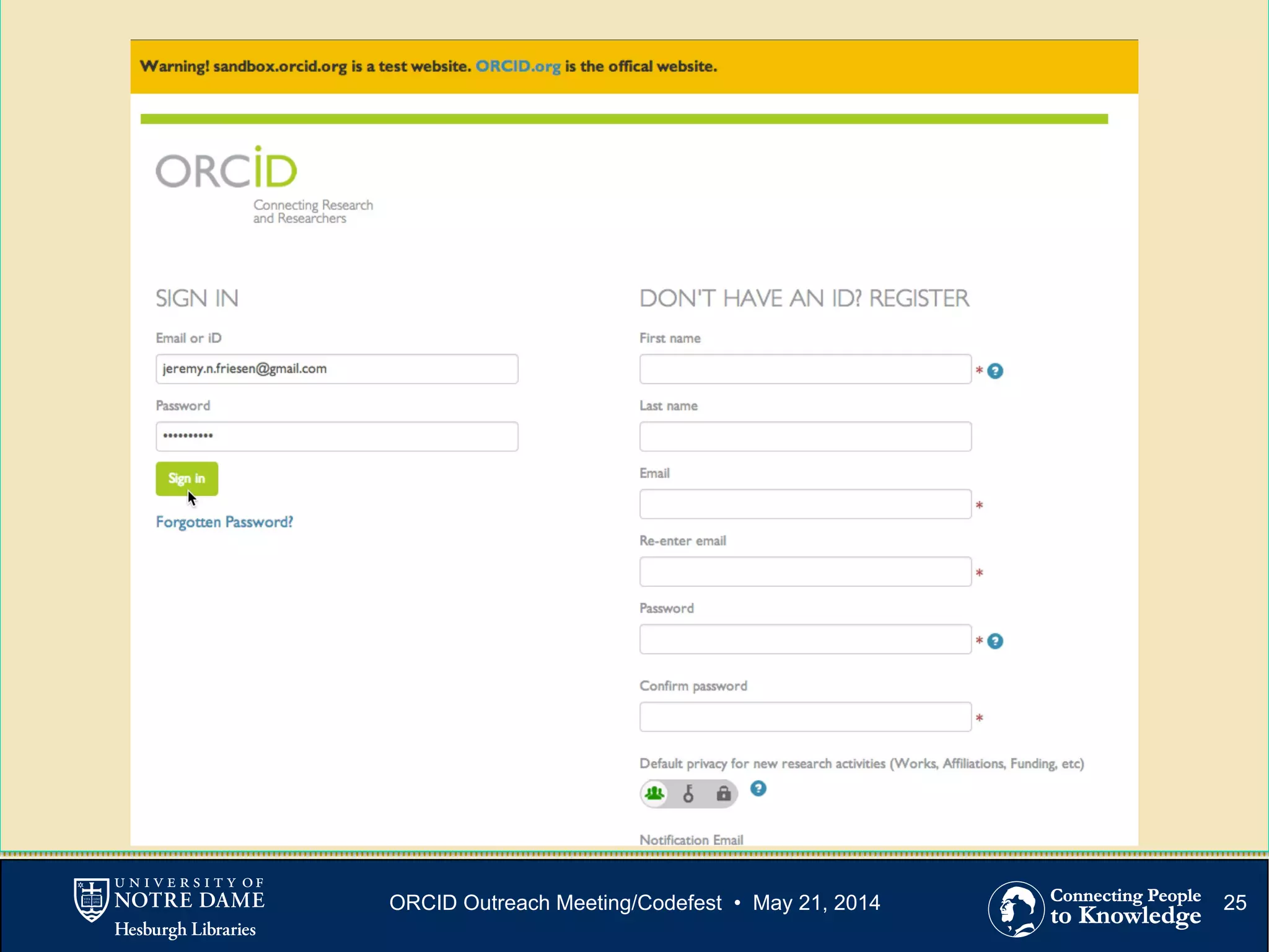 25ORCID Outreach Meeting/Codefest • May 21, 2014
 