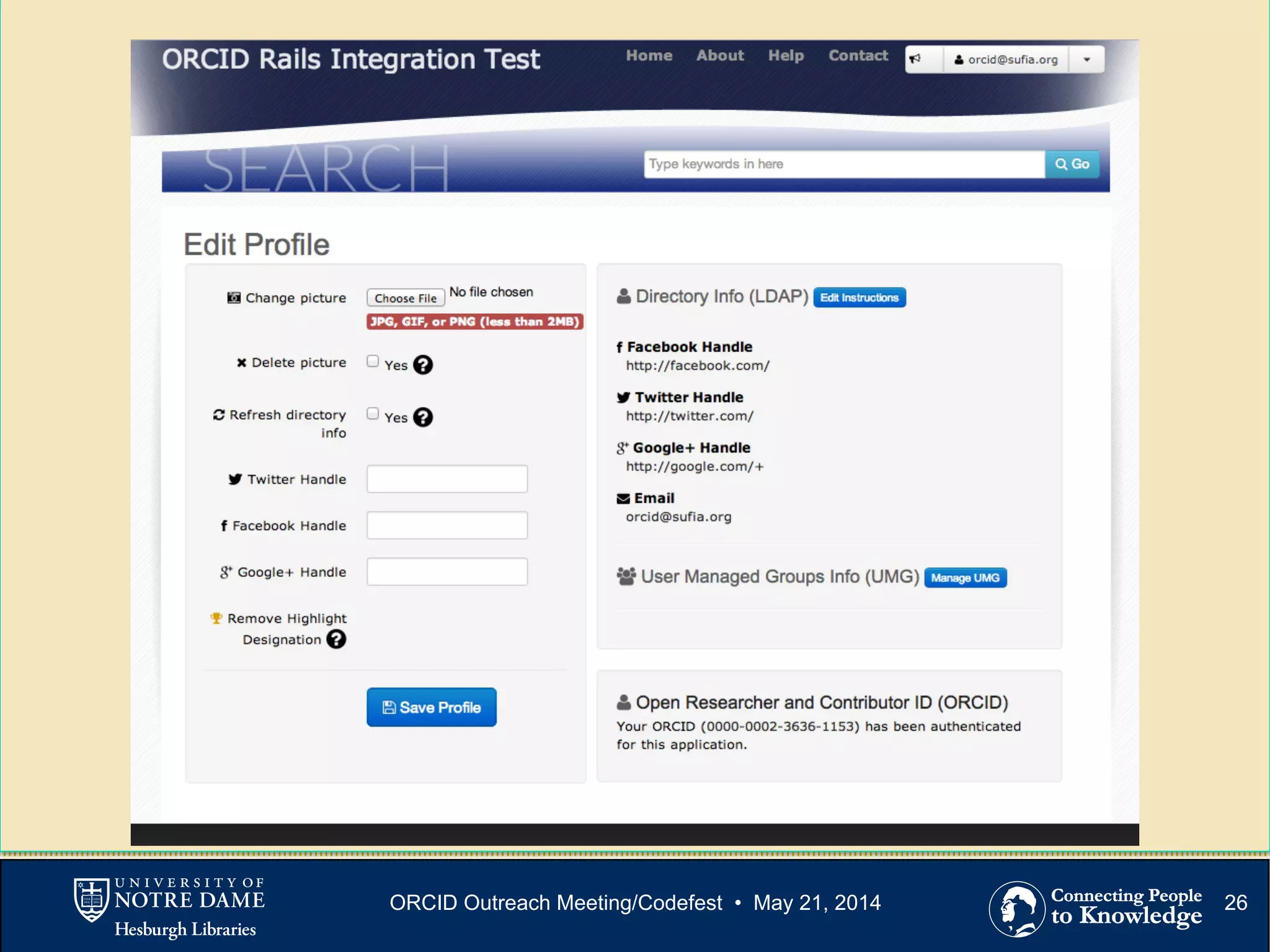 26ORCID Outreach Meeting/Codefest • May 21, 2014
 
