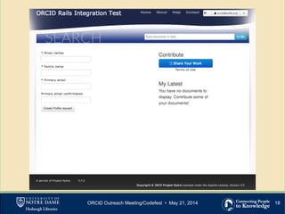 18ORCID Outreach Meeting/Codefest • May 21, 2014
 