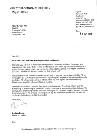 Response from Boris Johnson 8 May 2012