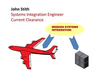 John Stith
Systems Integration Engineer
Current Clearance
                     MISSION SYSTEMS
                     INTEGRATION
 