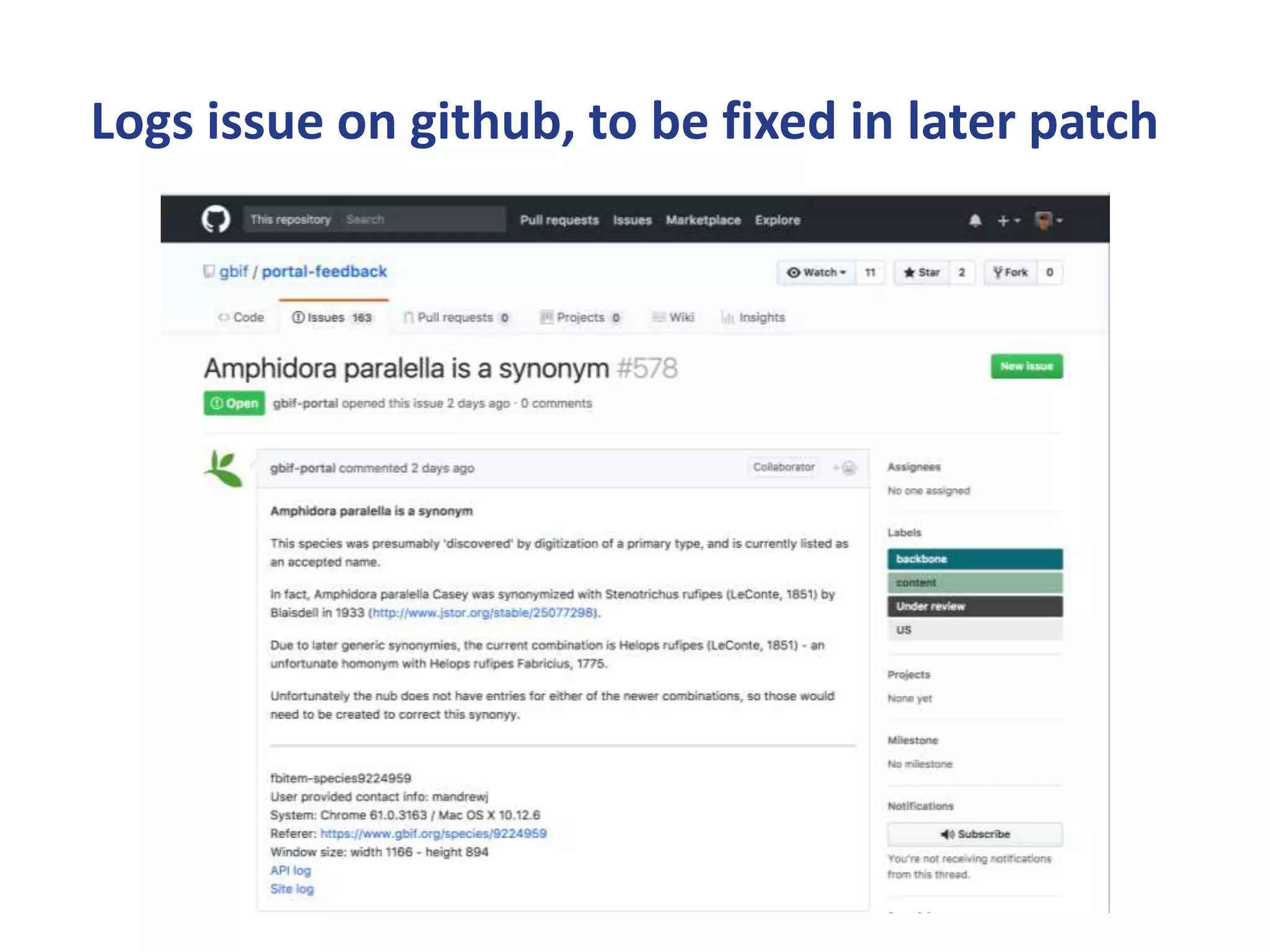 Logs issue on github, to be fixed in later patch
 