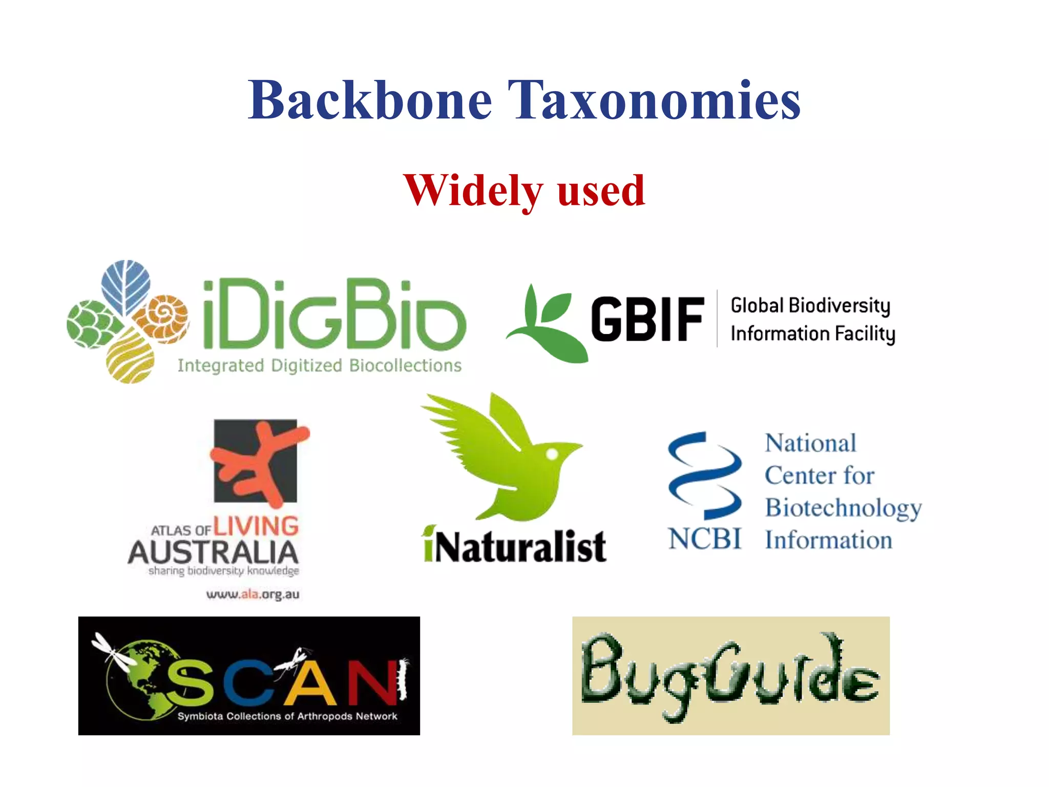 Backbone Taxonomies
Widely used
 