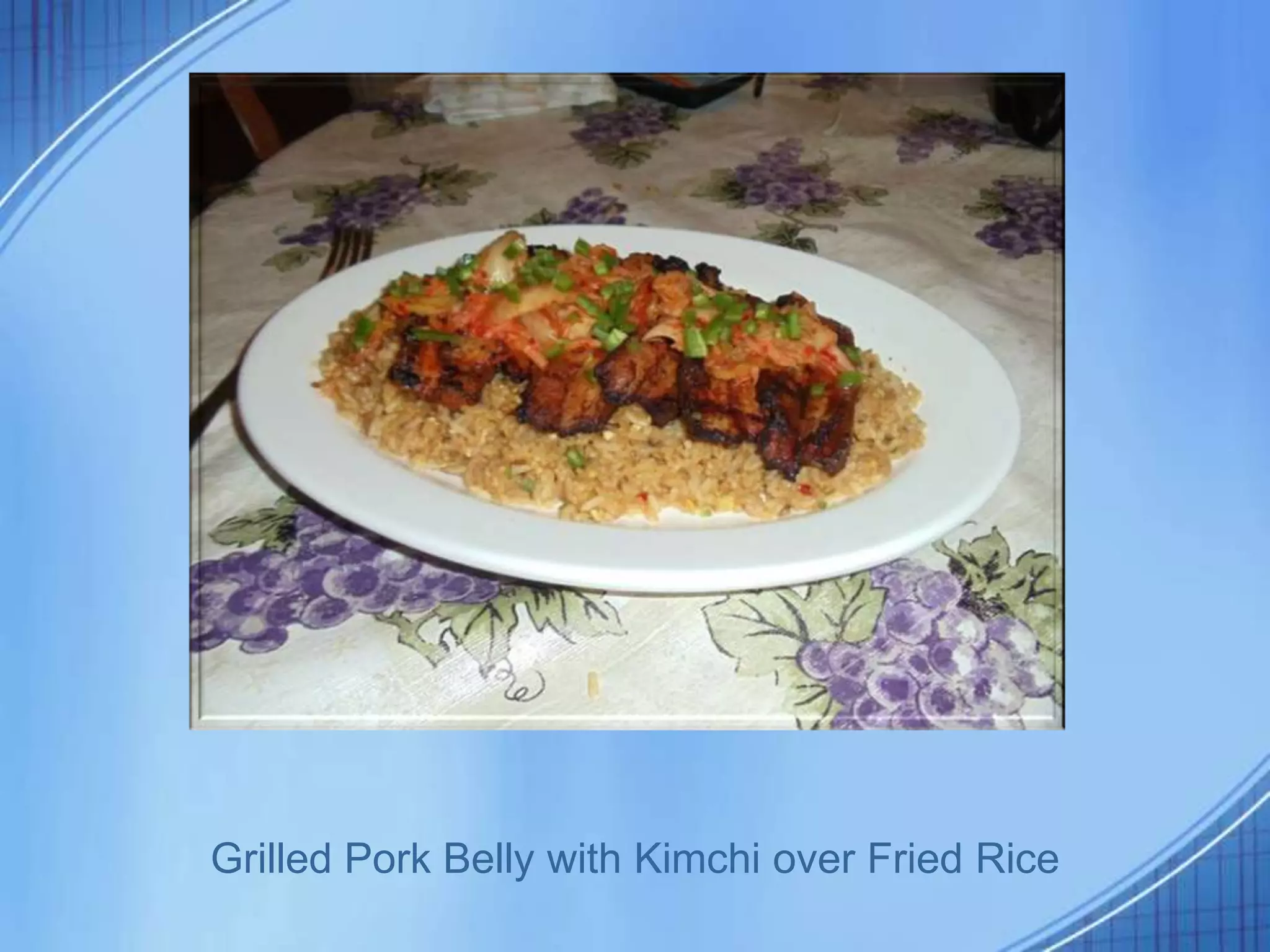 Grilled Pork Belly with Kimchi over Fried Rice
 