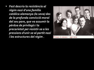 Fest descriu la resistència al règim nazi d'una família catòlica alemanya (la seva) des de la profunda convicció moral del seu pare, que va assumir la pèrdua de privilegis i la precarietat per resistir-se a les pressions d'unir-se al partit nazi i les estructures del règim . 
