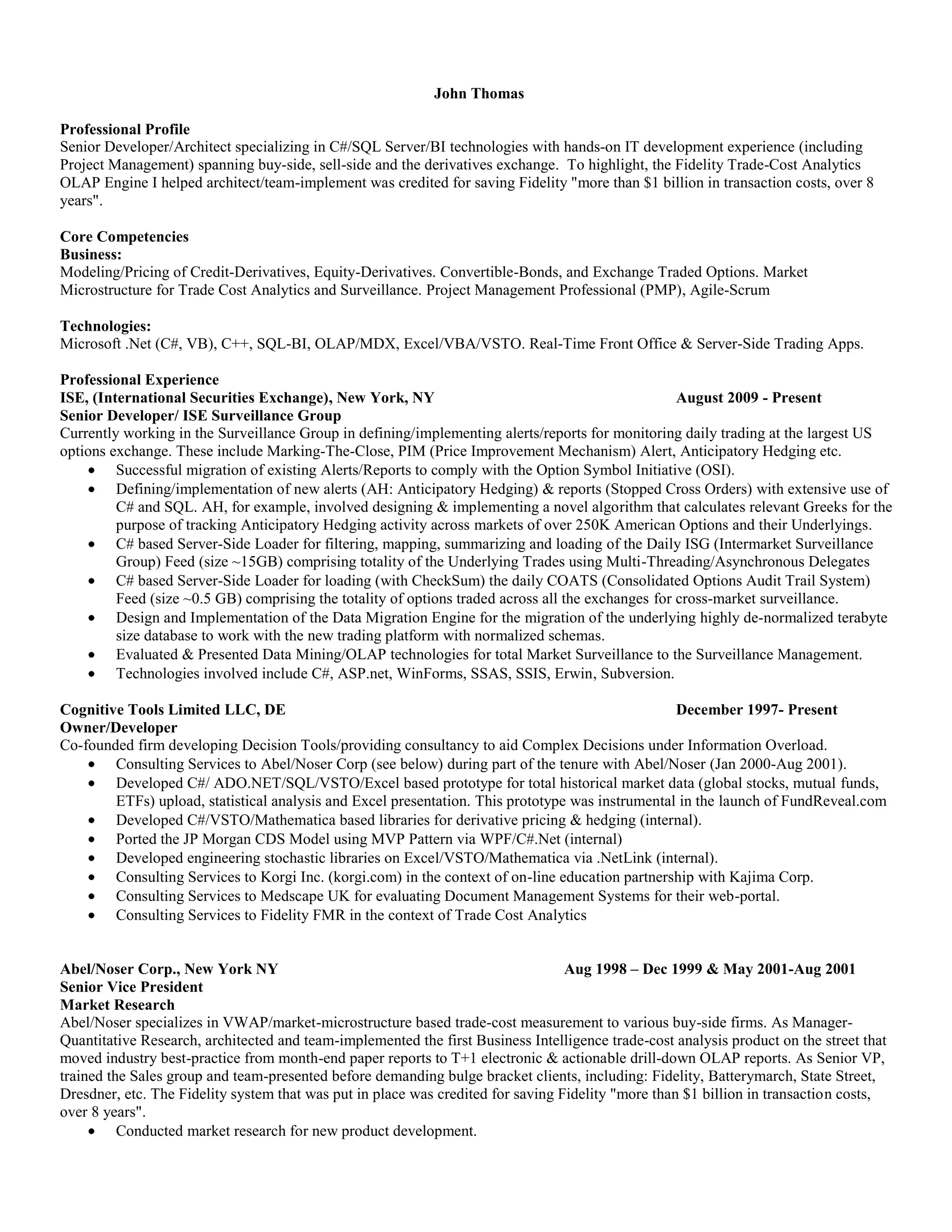 John Thomas<br />Professional Profile