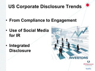   US Corporate Disclosure TrendsFrom Compliance to Engagement Use of Social Media	for IRIntegrated 	Disclosure