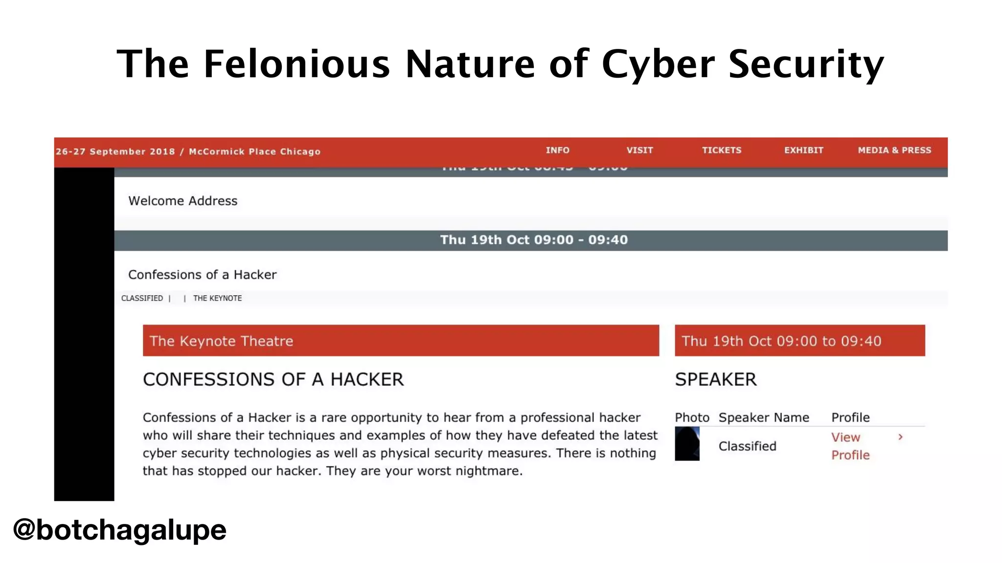 The Felonious Nature of Cyber Security
@botchagalupe
 
