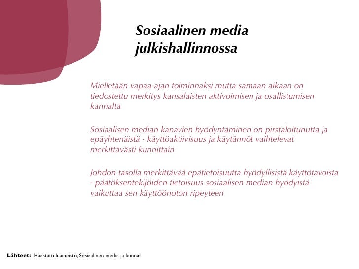 Sosiaalinen media johtamisen tukena - taustakartoitus ja -tutkimus slideshare