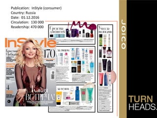 Publication: InStyle (consumer)
Country: Russia
Date: 01.12.2016
Circulation: 130 000
Readership: 470 000
 