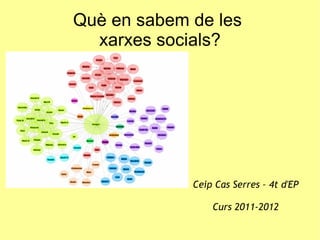 Què en sabem de les
  xarxes socials?




             Ceip Cas Serres – 4t d'EP

                 Curs 2011-2012
 
