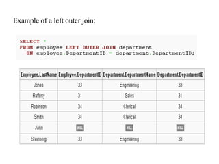 Example of a left outer join:
 