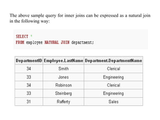 The above sample query for inner joins can be expressed as a natural join
in the following way:
 