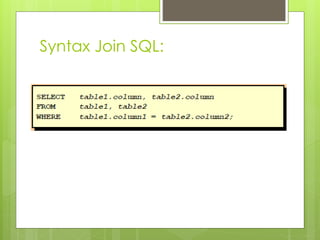 Syntax Join SQL:
 