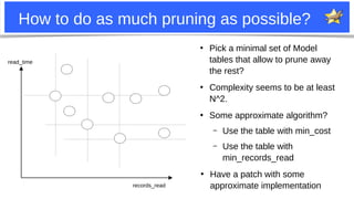 28
How to do as much pruning as possible?
records_read
read_time
●
Pick a minimal set of Model
tables that allow to prune ...