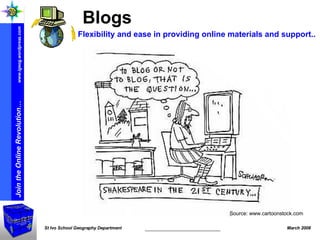 Blogs Source: www.cartoonstock.com Flexibility and ease in providing online materials and support.. 