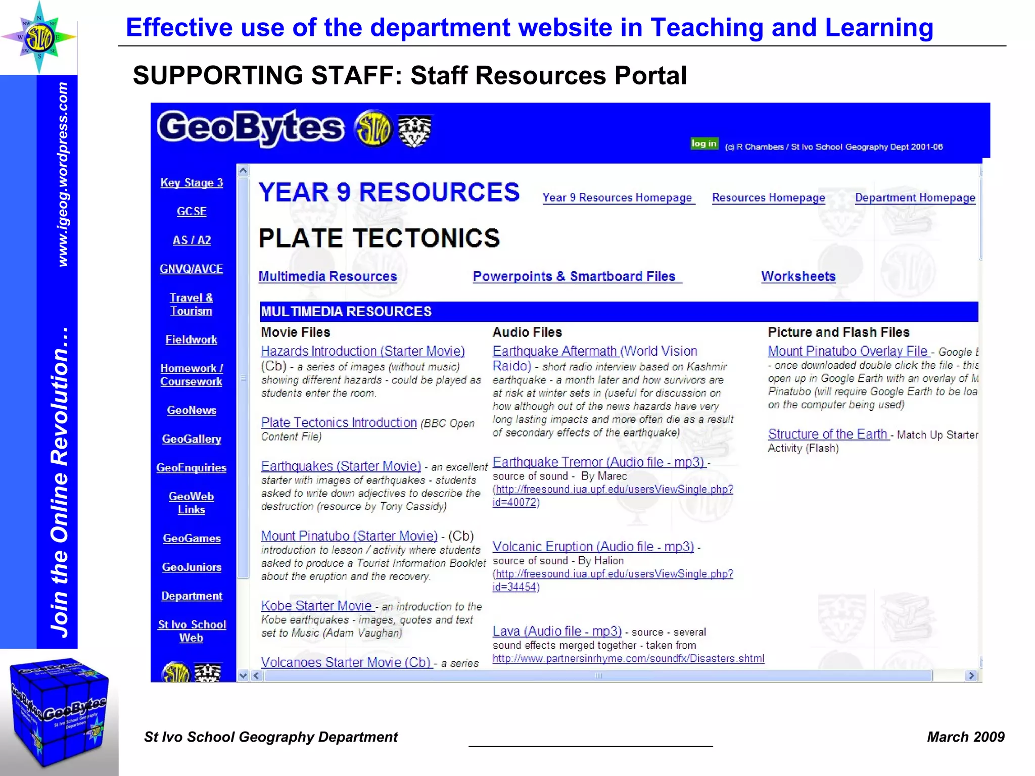 Effective use of the department website in Teaching and Learning SUPPORTING STAFF: Staff Resources Portal 