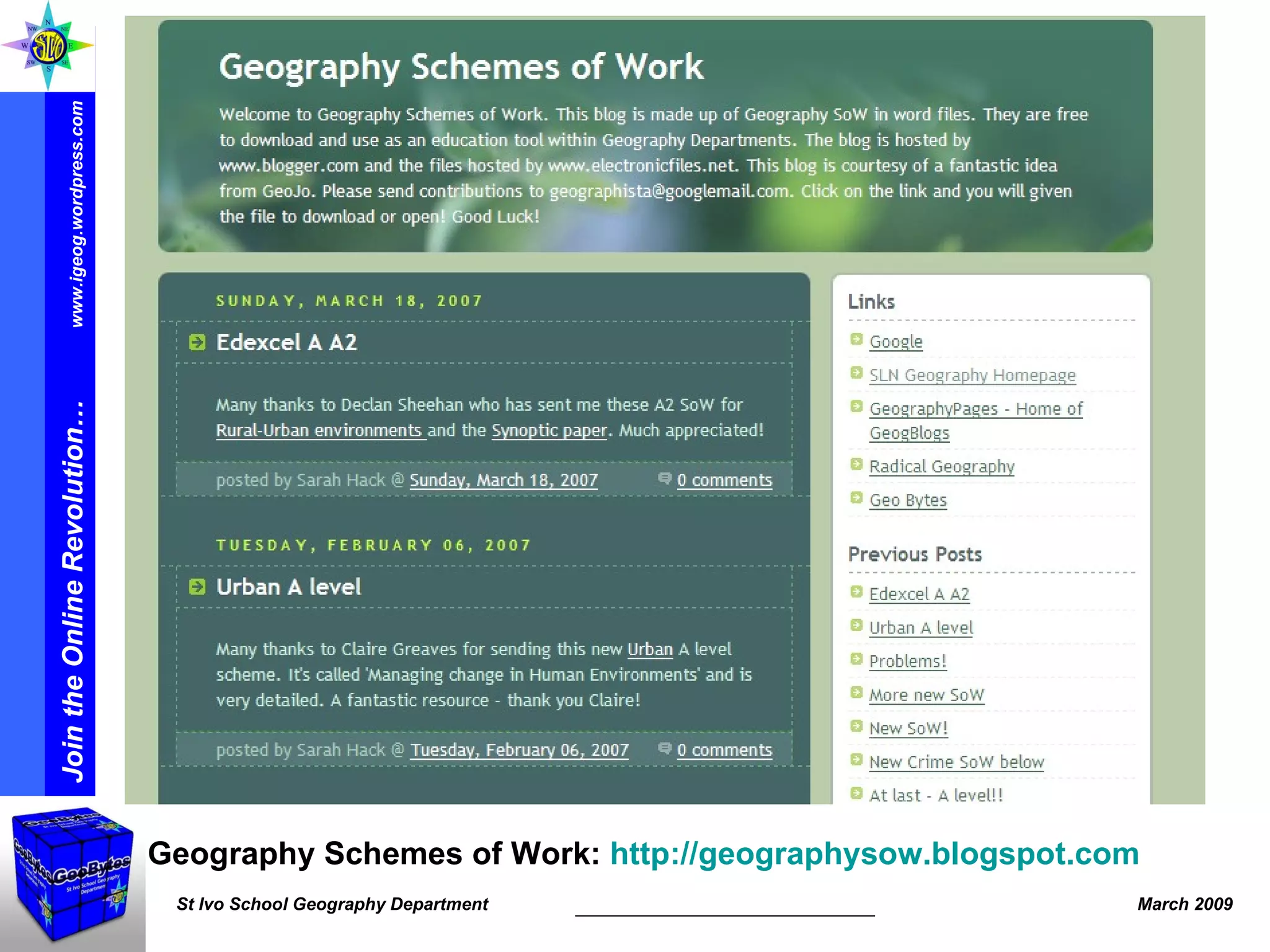 Geography Schemes of Work:  http:// geographysow.blogspot.com   