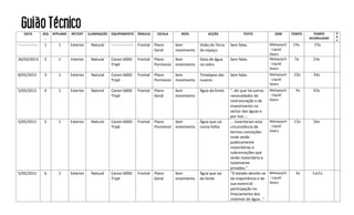 Guião TécnicoDATA	
   SEQ
.	
  
NºPLANO	
   INT/EXT	
   ILUMINAÇÃO	
   EQUIPAMENTO	
   ÂNGULO	
   ESCALA	
   MOV.	
   ACÇÃO	
   TEXTO	
   SOM	
   TEMPO	
   TEMPO	
  
ACUMULADO	
  
O
B
S	
  
-­‐-­‐-­‐-­‐-­‐-­‐-­‐-­‐-­‐-­‐-­‐-­‐-­‐-­‐-­‐	
   1	
   1	
   Exterior	
   Natural	
   -­‐-­‐-­‐-­‐-­‐-­‐-­‐-­‐-­‐-­‐-­‐-­‐-­‐-­‐-­‐-­‐-­‐	
  
	
  
Frontal	
   Plano	
  
Geral	
  
Sem	
  
movimento	
  
Visão	
  da	
  Terra	
  
do	
  espaço.	
  
Sem	
  falas.	
   Melopsych	
  
-­‐	
  Liquid	
  
Gears	
  
	
  	
  19s	
   	
  	
  	
  	
  	
  	
  	
  	
  	
  19s	
   	
  
26/03/2013	
   2	
   1	
   Interior	
   Natural	
   Canon	
  600D	
  
Tripé	
  
	
  
Frontal	
   Plano	
  
Pormenor	
  
Sem	
  
movimento	
  
Gota	
  de	
  água	
  
no	
  vidro.	
  
Sem	
  falas.	
   Melopsych	
  
-­‐	
  Liquid	
  
Gears	
  
	
  	
  	
  	
  5s	
   	
  	
  	
  	
  	
  	
  	
  	
  24s	
   	
  
8/05/2013	
   3	
   1	
   Exterior	
   Natural	
   Canon	
  600D	
  
Tripé	
  
	
  
Frontal	
   Plano	
  
Pormenor	
  
Sem	
  
movimento	
  
Timelapse	
  das	
  
nuvens.	
  
Sem	
  falas.	
   Melopsych	
  
-­‐	
  Liquid	
  
Gears	
  
	
  	
  	
  10s	
   	
  	
  	
  	
  	
  	
  	
  	
  34s	
   	
  
5/05/2013	
   4	
   1	
   Exterior	
   Natural	
   Canon	
  600D	
  
Tripé	
  
	
  
Frontal	
   Plano	
  
Geral	
  
Sem	
  
movimento	
  
Água	
  da	
  fonte.	
   "..diz	
  que	
  há	
  outras	
  
necessidades	
  de	
  
restruturação	
  e	
  de	
  
investimento	
  no	
  
sector	
  das	
  águas	
  e	
  
por	
  isso	
  ...	
  
Melopsych	
  
-­‐	
  Liquid	
  
Gears	
  
	
  	
  	
  	
  	
  9s	
   	
  	
  	
  	
  	
  	
  	
  	
  43s	
   	
  
5/05/2013	
   5	
   1	
   Exterior	
   Natural	
   Canon	
  600D	
  
Tripé	
  
	
  
Frontal	
   Plano	
  
Pormenor	
  
Sem	
  
movimento	
  
Água	
  que	
  cai	
  
numa	
  folha.	
  
...	
  inventaram	
  esta	
  
circunstância	
  de	
  
termos	
  conceções	
  
onde	
  serão	
  
publicamente	
  
maioritárias	
  e	
  
subconceções	
  que	
  
serão	
  maioritário	
  a	
  
totalmente	
  
privadas."	
  
Melopsych	
  
-­‐	
  Liquid	
  
Gears	
  
	
  	
  	
  13s	
   	
  	
  	
  	
  	
  	
  	
  	
  56s	
   	
  
5/05/2013	
   6	
   1	
   Exterior	
   Natural	
   Canon	
  600D	
  
Tripé	
  
	
  
Frontal	
   Plano	
  
Geral	
  
Sem	
  
movimento	
  
Água	
  que	
  sai	
  
da	
  fonte.	
  
"O	
  estado	
  demite-­‐se	
  
da	
  importância	
  e	
  da	
  
sua	
  essencial	
  
participação	
  no	
  
finaciamento	
  dos	
  
sistemas	
  de	
  água..."	
  
Melopsych	
  
-­‐	
  Liquid	
  
Gears	
  
	
  	
  	
  	
  	
  4s	
   	
  	
  	
  	
  	
  	
  	
  1m1s	
   	
  
 