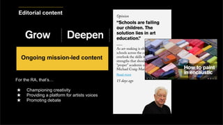 Editorial content
For the RA, that’s…
★ Championing creativity
★ Providing a platform for artists voices
★ Promoting debat...