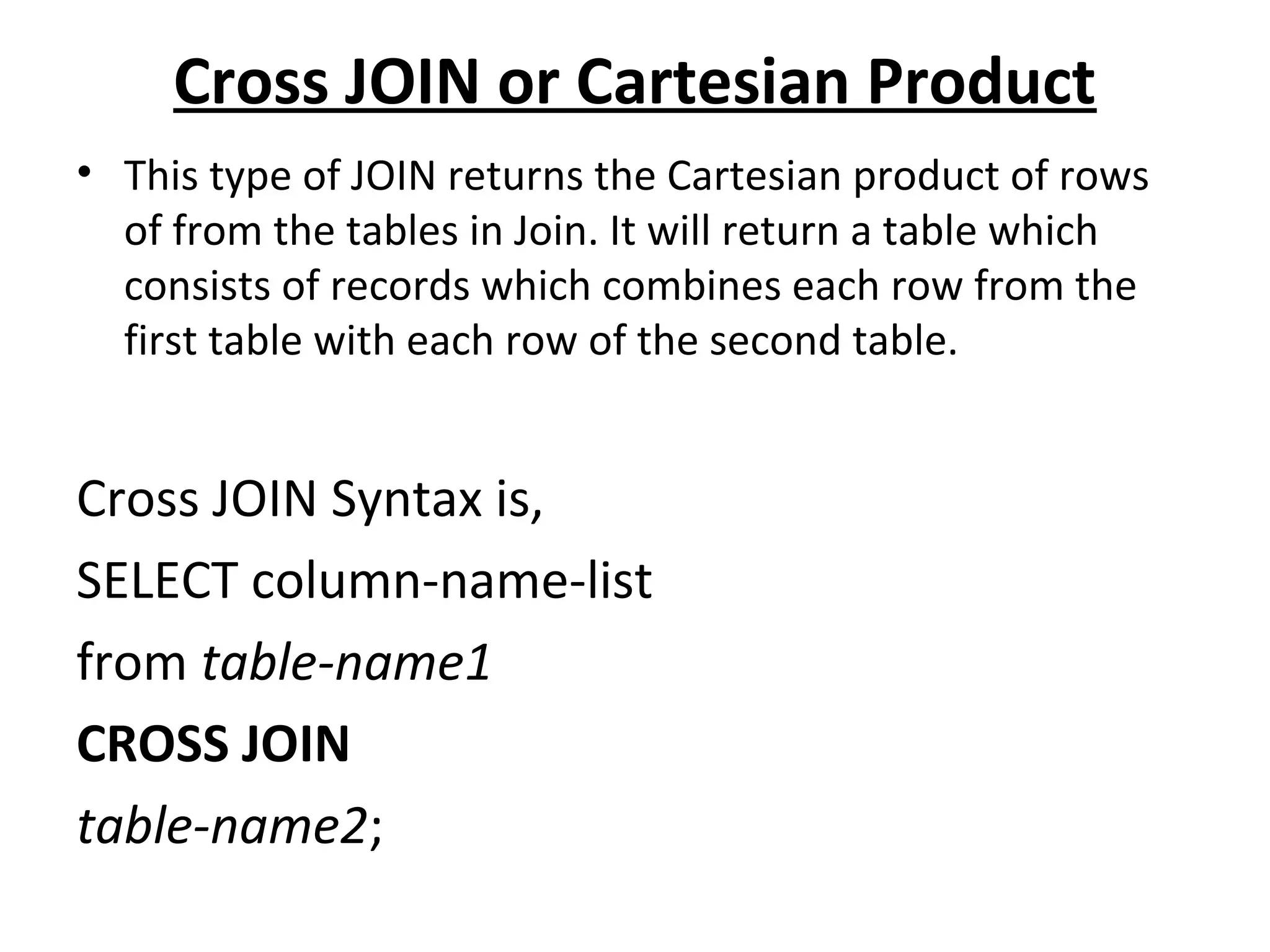 Joins in SQL | PPT | Databases | Computer Software and Applications