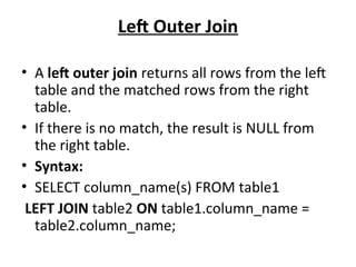 Left Join Rows joins IN DATA BASE MANAGEMENT SYSTEMSppt | PPT