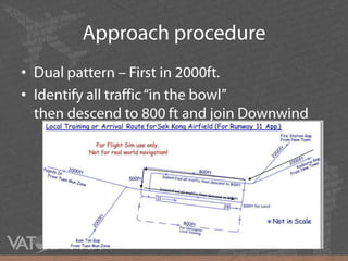 Approach procedureDual pattern – First in 2000ft.Identify all traffic “in the bowl” then descend to 800 ft and join Downwind
