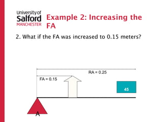 Example 2: Increasing the
           FA
2. What if the FA was increased to 0.15 meters?




                           RA = 0.25
        FA = 0.15
                    ?



                                        45




       A
 