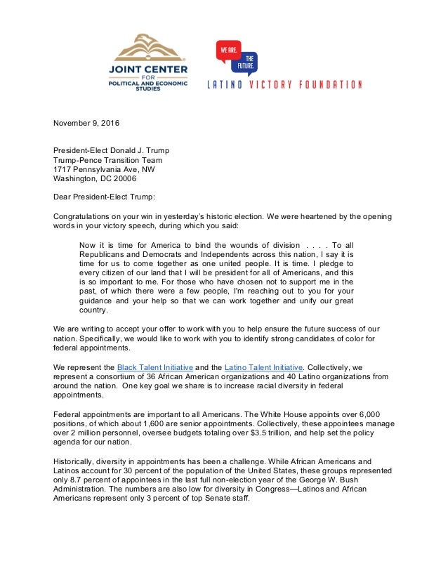 joint center letter to donald trump transition team transition letter