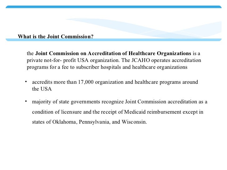 joint commission The high-profile problems uncovered at two hospitals that were accredited by the joint commission have led to renewed criticism from congressional healthcare leaders about the value of the commission’s accreditation process in the wake of a patient death at a small physician-owned hospital in. joint commission The high-profile problems uncovered at two hospitals that were accredited by the joint commission have led to renewed criticism from congressional healthcare leaders about the value of the commission’s accreditation process in the wake of a patient death at a small physician-owned hospital in.