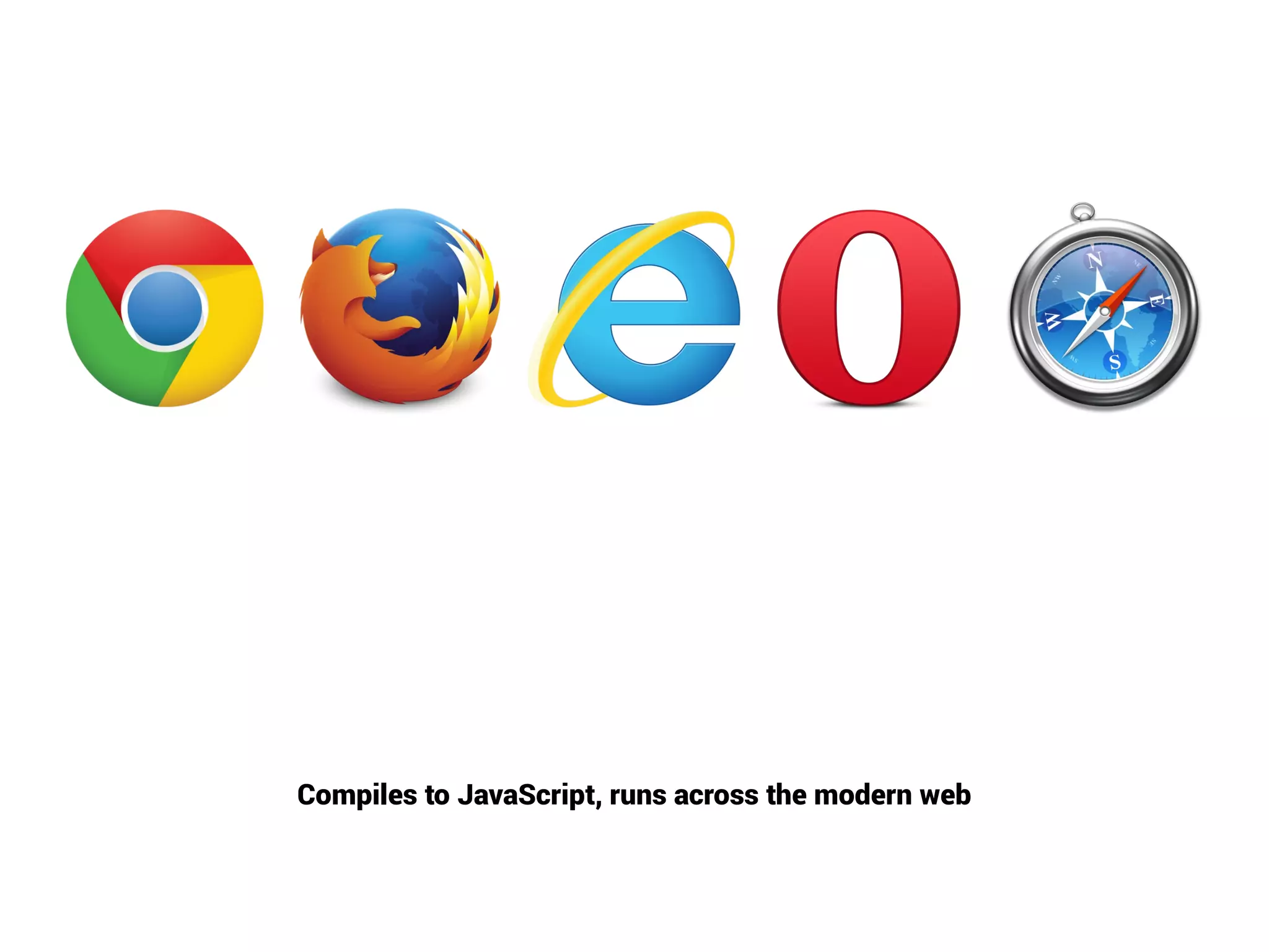 Compiles to JavaScript, runs across the modern web
 