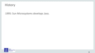History
•1995: Sun Microsystems develops Java.
9
 