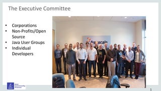 The Executive Committee
1
• Corporations
• Non-Profits/Open
Source
• Java User Groups
• Individual
Developers
 