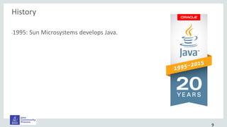 History
•1995: Sun Microsystems develops Java.
9
 