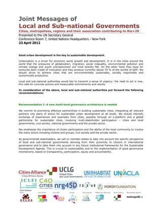 Joint Messages of
Local and Sub-national Governments
Cities, metropolises, regions and their association contributing to R...