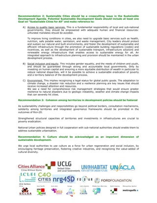 Recommendation 2: Sustainable Cities should be a crosscutting issue in the Sustainable
Development Agenda. Potential Susta...