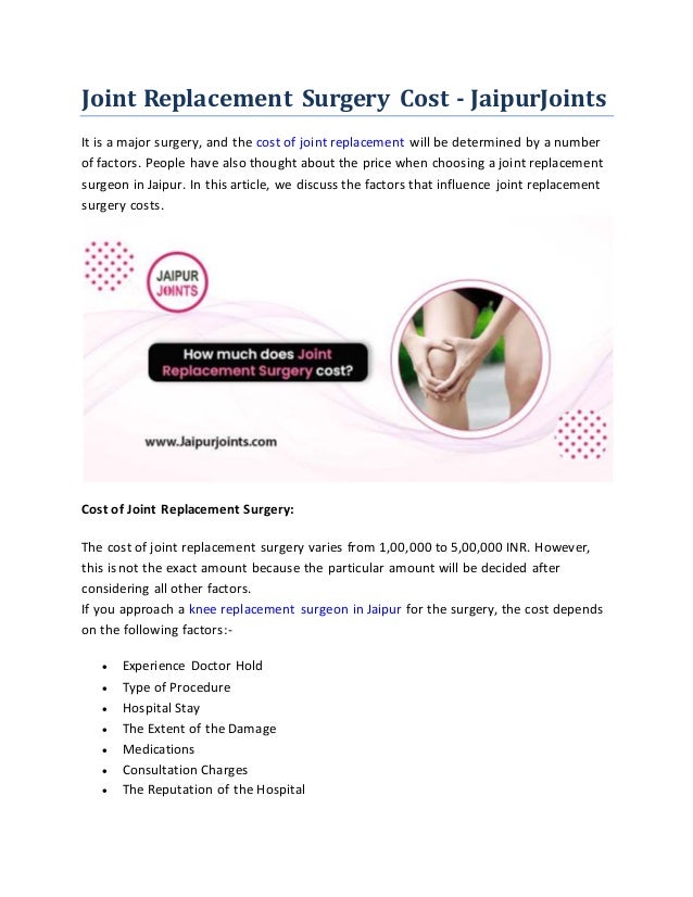 Joint replacement surgery cost jaipurjoints