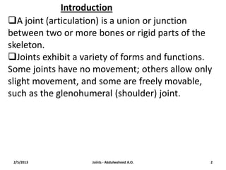 Comprehensive Overview of Joint Anatomy, Classification, and Function | PDF