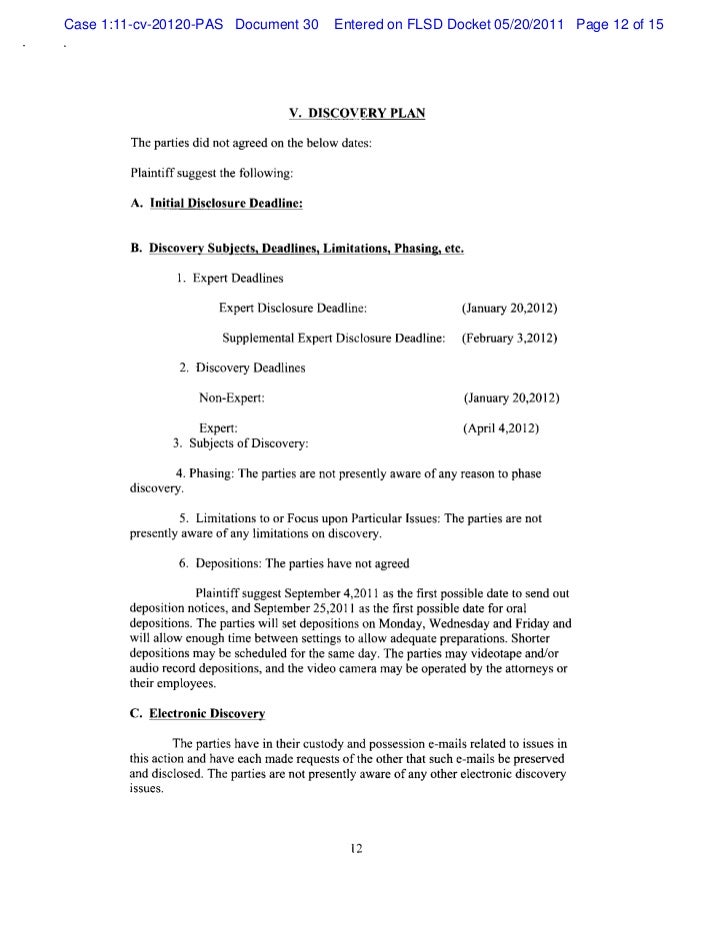 Joint scheduling report pursuant to frcp 26(f)