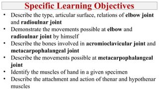 Joints of Upper Limb - Bones, Ligaments, Nerve supply & Movements | PPT
