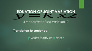 Joint Variation - Translate mathematical statements of joint variations ...