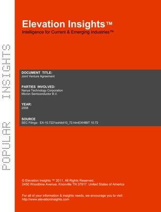Elevation Insights™ | Joint Venture Agreement  (Nanya Technology Corp, Micron Semiconductor )