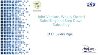 Joint Venture, Wholly Owned
Subsidiary and Step Down
Subsidiary
CA T.K. Sundara Rajan
 