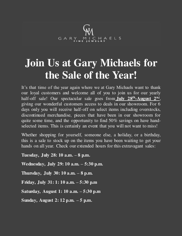 Join Us at Gary Michaels for the Sale of the Year